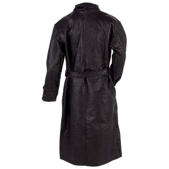 Men's Leather Trench Coat Long Overcoat Lined - Picture 6 of 7